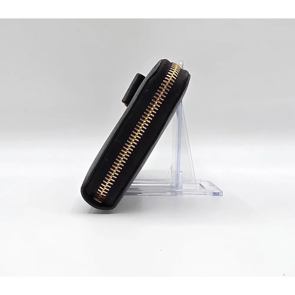 Prada Saffiano Fiocco Bow Zip Around Wallet Black Leather Gold Logo Italy